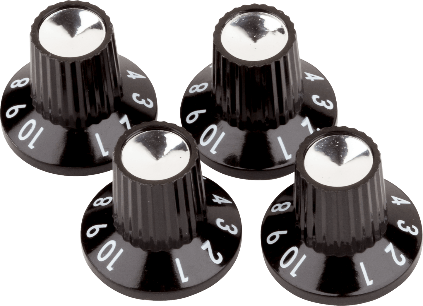 Black-Silver Skirted (1-10) Push-On Amplifier Knobs